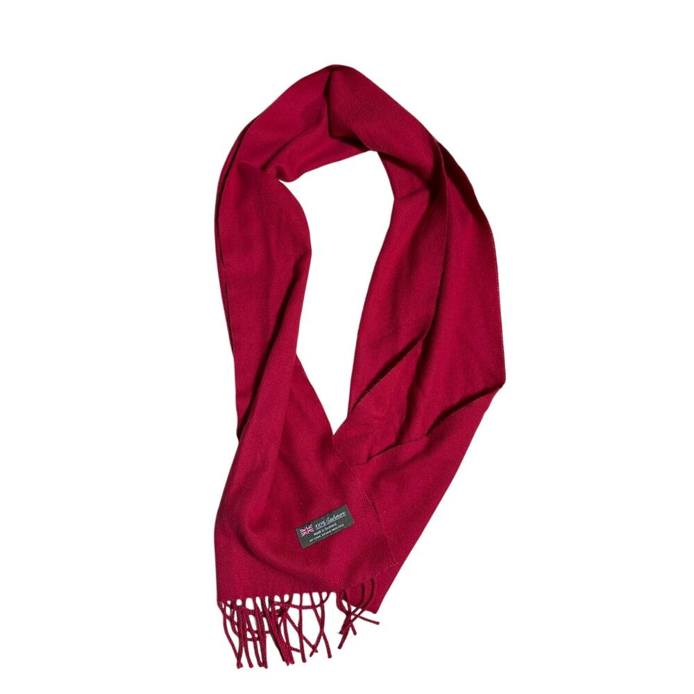 Burgundy Cashmere Scarf Made in Scotland Fringe 66" Unisex
